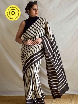 Sundarii - Cream Muted Power - Mul Cotton Saree with Unstitched Blouse