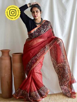 Sundarii - Maitri Dabu Kota Doria Floral Printed Saree and Unstitched Blouse
