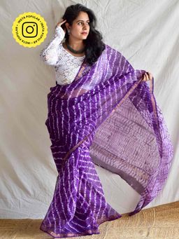 Sundarii - Lavender Love Dabu Kota Doria Saree and Unstitched Blouse