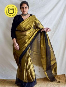 Sundarii - Gold Dhriti - Tissue Saree with Unstitched Blouse