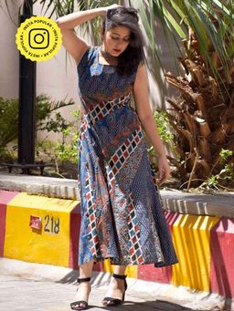 Sundarii - Himari Ajrakh Dress with Pair of Sleeves (Set of 2)