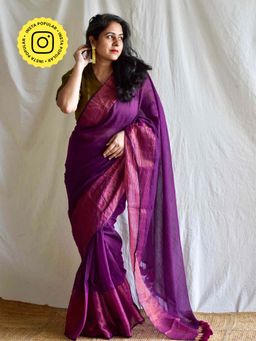 Sundarii - Purple Royalty Mul Tissue Saree with Unstitched Blouse
