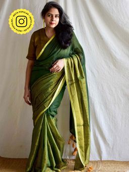 Sundarii - Green Balihaar Mul Tissue Saree with Unstitched Blouse