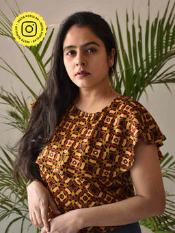Sundarii - Sparkle Yellow Ajrakh Mashru Silk Stitched Blouse