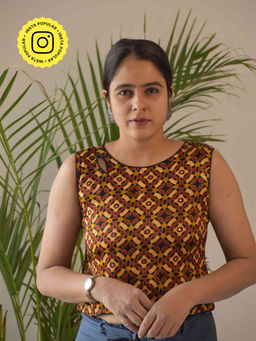 Sundarii - Sunshine Yellow Ajrakh Mashru Silk Stitched Blouse