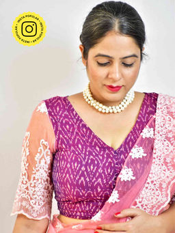 Sundarii - Poppy Love Handwoven Ikat Organza Purple Stitched Blouse