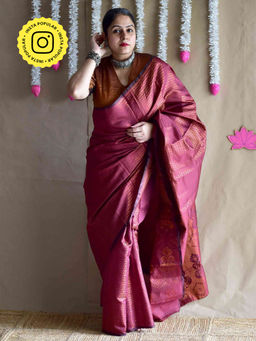 Sundarii - Wine Mehreen Silk Brocade Saree with Unstitched Blouse
