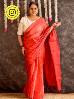 Sundarii - Orange Sindoori Tissue Saree with Unstitched Blouse