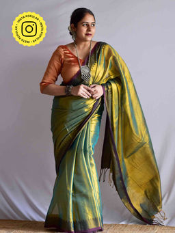 Sundarii - Green Maria Tissue Saree with Unstitched Blouse