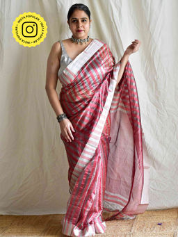 Sundarii - Red Mood Chanderi Silk Handloom Saree without Blouse Piece