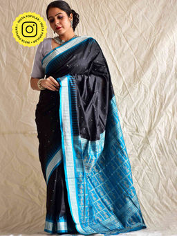 Sundarii - Black Libas Handwoven Bomkai Saree with Unstitched Blouse