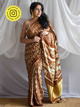 Sundarii - Brown Choco La Shibori Modal Silk Saree with Unstitched Blouse