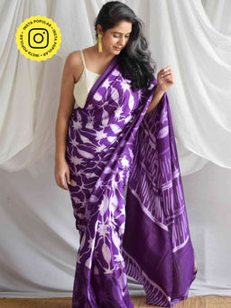 Sundarii - Purple Your Highness Shibori Modal Silk Saree with Unstitched Blouse