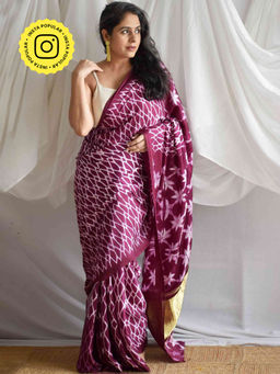 Sundarii - Wine Bubbly Shibori Modal Silk Saree with Unstitched Blouse