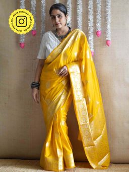 Sundarii - Bushra - Brocade Saree With Unstitched Blouse - Yellow