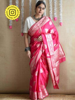 Sundarii - Nazma - Brocade Saree With Unstitched Blouse - Pink