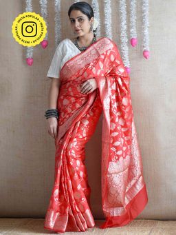 Sundarii - Kumudini - Brocade Saree With Unstitched Blouse - Red