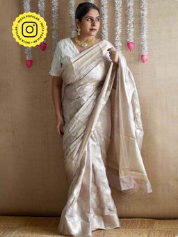 Sundarii - Rumana - Brocade Saree With Unstitched Blouse - Grey