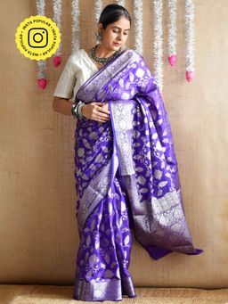 Sundarii - Muskann - Brocade Saree With Unstitched Blouse - Blue