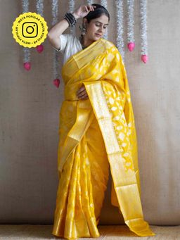 Sundarii - Zubaida - Brocade Saree With Unstitched Blouse - Yellow