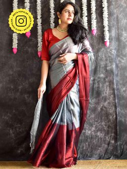 Sundarii - Ruby Woo - Dual Shaded Tissue Saree With Unstitched Blouse