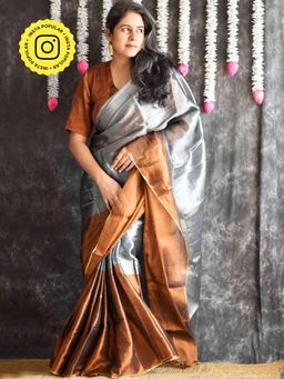 Sundarii - Lustre Leaf - Dual Shaded Tissue Saree With Unstitched Blouse
