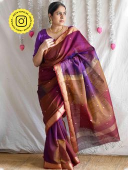 Sundarii - Pardesiyan - Maheshwari Purple Handloom Silk Saree With Unstitched Blouse