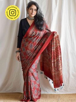 Sundarii - Sundari Seerat - Ajrakh modal Silk Saree with Unstitched Blouse
