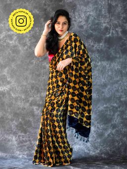 Sundarii - Sundari Nefertiti - Ajrakh Silk Velvet Saree without Blouse