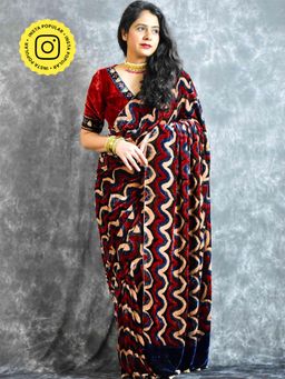 Sundarii - Sundari Tabassum - Ajrakh Silk Velvet Saree without Blouse