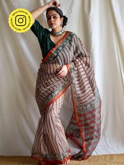 Sundarii - Sundari Lakeer - Dabu Kota Doria Saree with Unstitched Blouse