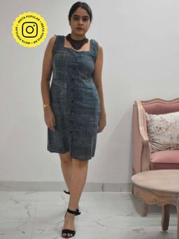 Sundarii - Ajrakh Hand Block Printed Brush Stroke Sheath Mini Dress