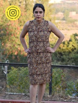 Sundarii - Eden Kalamkari Hand block Printed Sheath Midi Dress