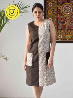 Sundarii - Grey Clouds - Dabu Hand Block Printed Dress