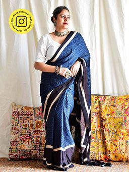Sundarii - Bella - Ajrakh Modal Silk Saree Without Blouse