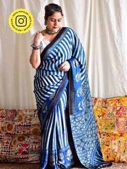 Sundarii - Bhoomika - Ajrakh Modal Silk Saree Without Blouse