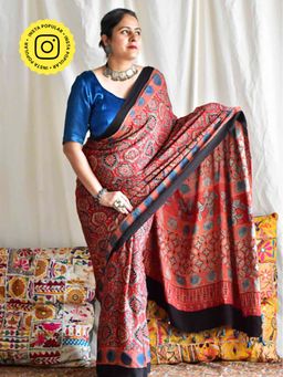 Sundarii - Fiza - Ajrakh Modal Silk Saree Without Blouse