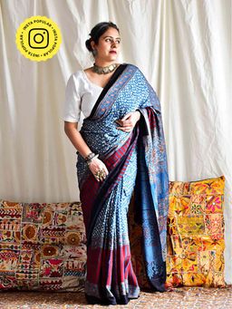 Sundarii - Garima - Ajrakh Modal Silk Saree Without Blouse