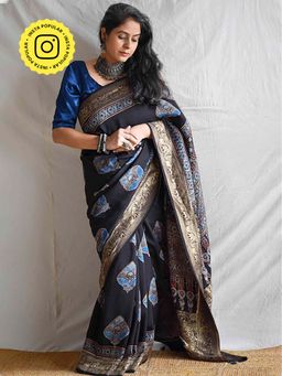 Sundarii - Gehna - Ajrakh Dola Silk Zari Pallu Saree Without Blouse