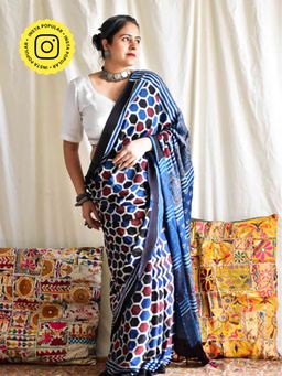 Sundarii - Hemangi Ajrakh Modal Silk Saree Without Blouse