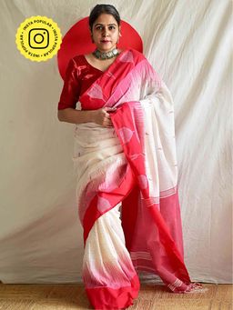 Sundarii - Lal Paar Jamdani Mul Jamdani Saree Without Blouse