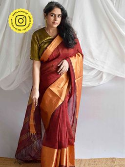 Sundarii - Meet Ka Rang Linen Zari Saree Without Blouse