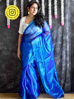 Sundarii - Neela Tara - Blue Tissue Saree Without Blouse