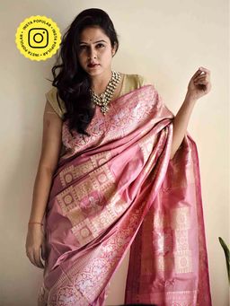 Sundarii - Pink Banarasi Handwoven Silk Saree Without Blouse