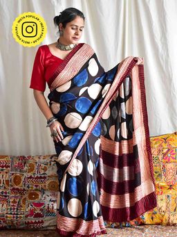 Sundarii - Qahira - Mutli-Color Ajrakh Modal Silk Saree Without Blouse