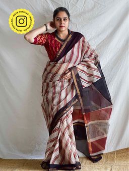 Sundarii - Rekha - Red Dabu Kota Doria Saree Without Blouse