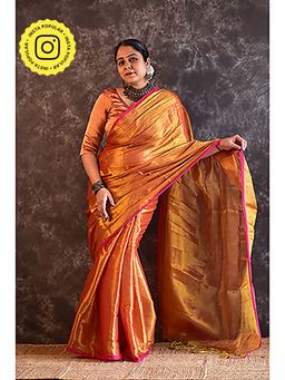 Sundarii - Rubaan - Orange Tissue Saree Without Blouse