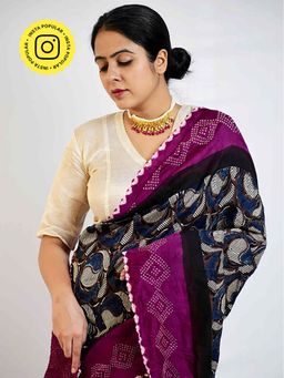 Sundarii - Ruhaani - Purple Rai Bandhej Ajrakh Chanderi Silk Saree Without Blouse