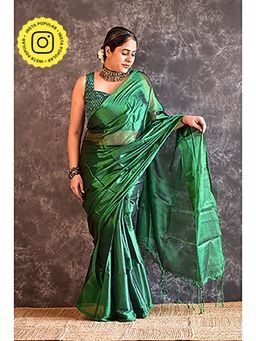 Sundarii - Samreen - Green Tissue Saree Without Blouse
