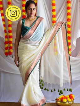 Sundarii - Soundh- Mul Tissue Saree Without Blouse